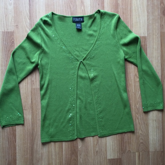 Finity Sweaters - FINITY green beaded long sleeve cardigan EUC